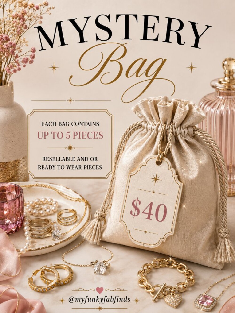 MYSTERY BAG Up to 5 Beautiful Jewelry Pieces! Ready to Wear or Resell!